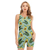 Banana Leaf Avocado Pattern Print Sleeveless One Piece Swimsuit