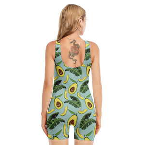 Banana Leaf Avocado Pattern Print Sleeveless One Piece Swimsuit