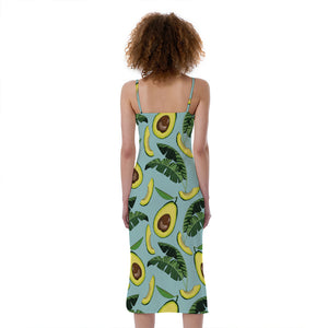 Banana Leaf Avocado Pattern Print Slim Fit Midi Cami Dress