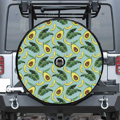 Banana Leaf Avocado Pattern Print Tire Cover With Camera Hole