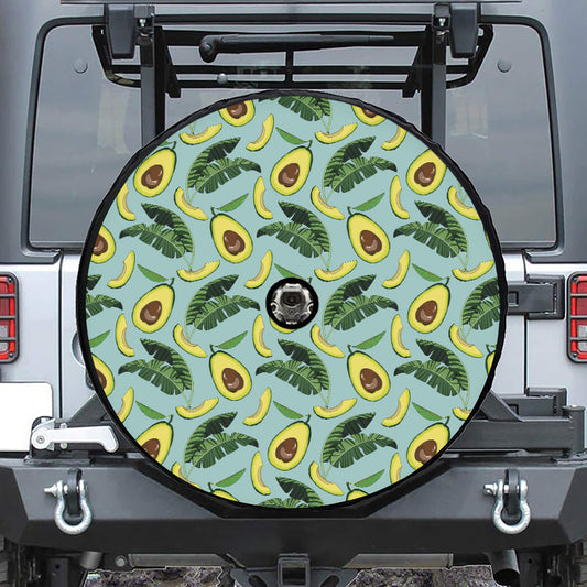 Banana Leaf Avocado Pattern Print Tire Cover With Camera Hole