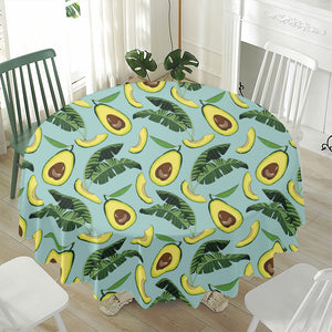 Banana Leaf Avocado Pattern Print Waterproof Round Tablecloth