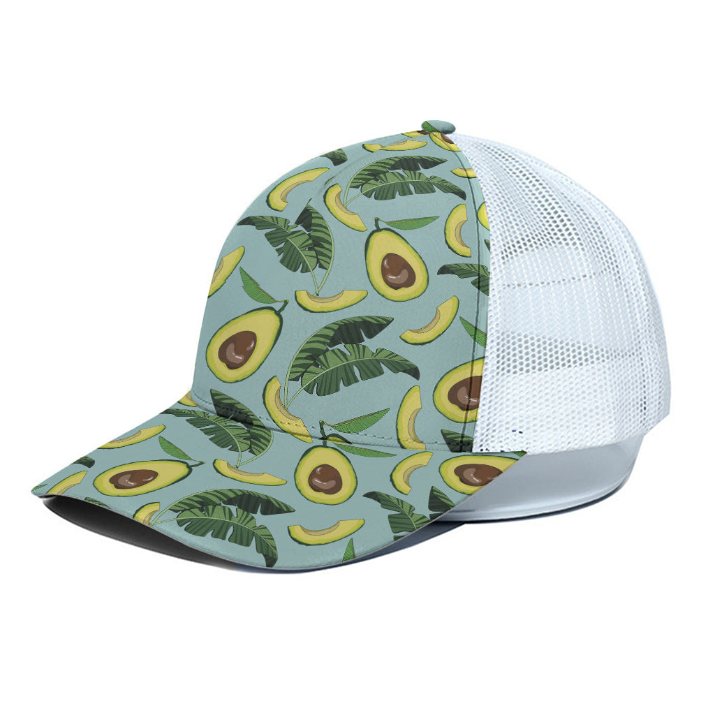 Banana Leaf Avocado Pattern Print White Mesh Trucker Cap