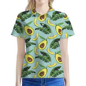 Banana Leaf Avocado Pattern Print Women's Polo Shirt