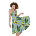 Banana Leaf Avocado Pattern Print Sleeveless Knee Length Dress