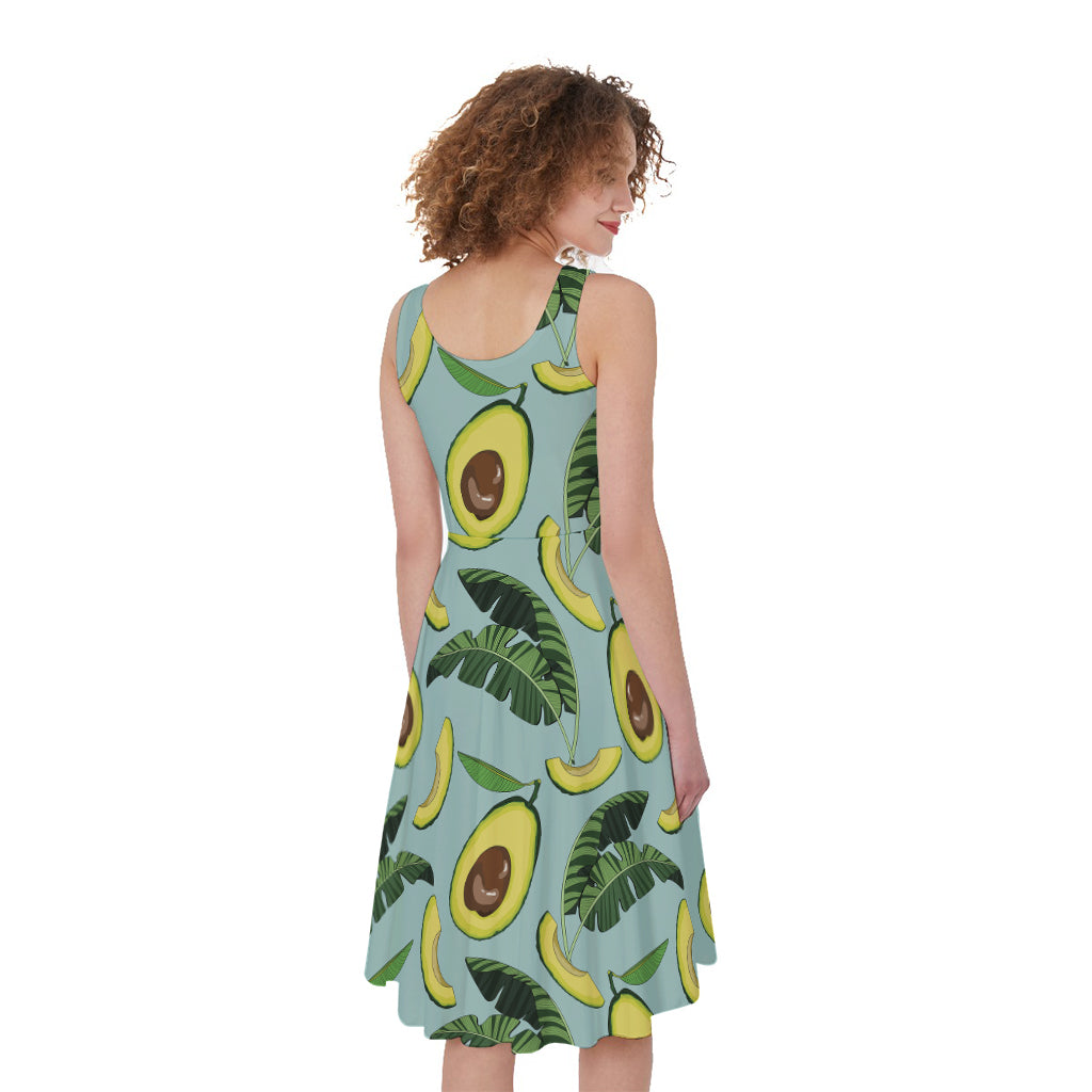 Banana Leaf Avocado Pattern Print Women's Sleeveless Dress