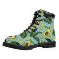 Banana Leaf Avocado Pattern Print Padded Collar Lace Up Boots