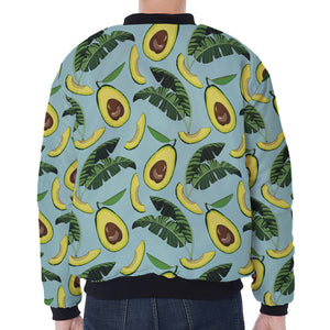 Banana Leaf Avocado Pattern Print Zip Sleeve Bomber Jacket