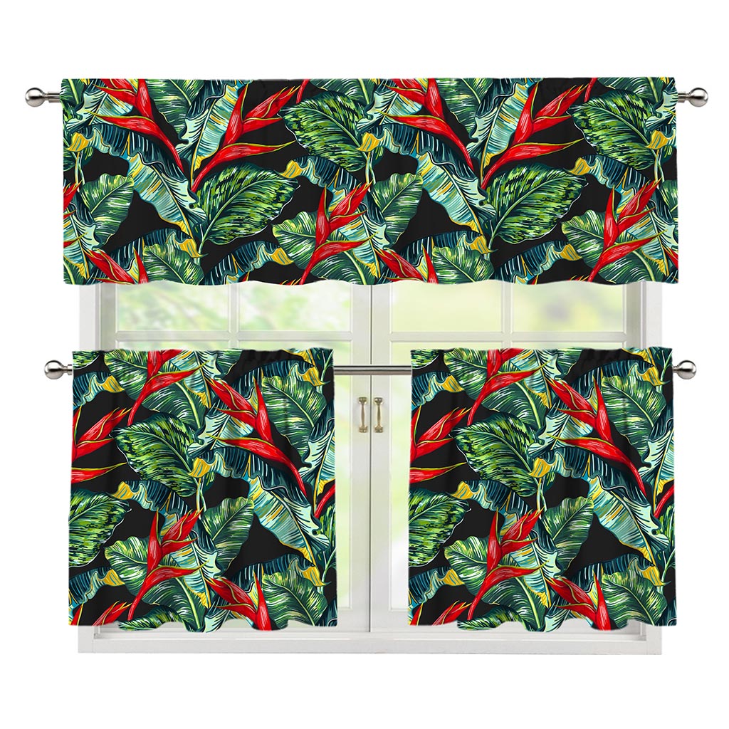 Banana Leaf Hawaiian Pattern Print 3 Piece Kitchen Curtains