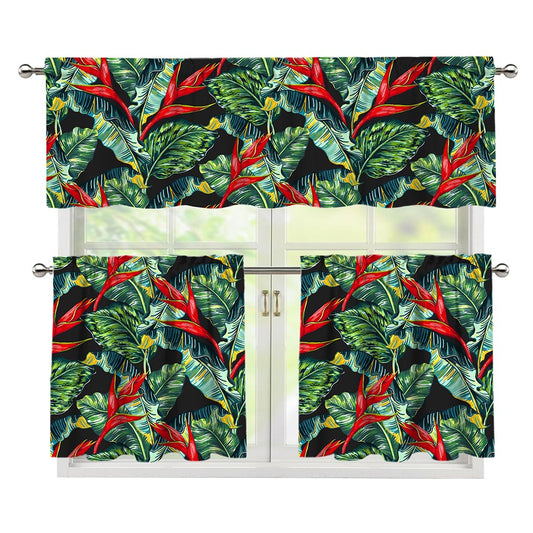 Banana Leaf Hawaiian Pattern Print 3 Piece Kitchen Curtains