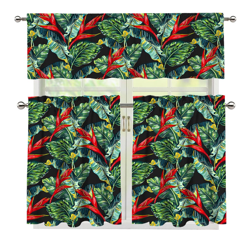 Banana Leaf Hawaiian Pattern Print 3 Piece Kitchen Curtains