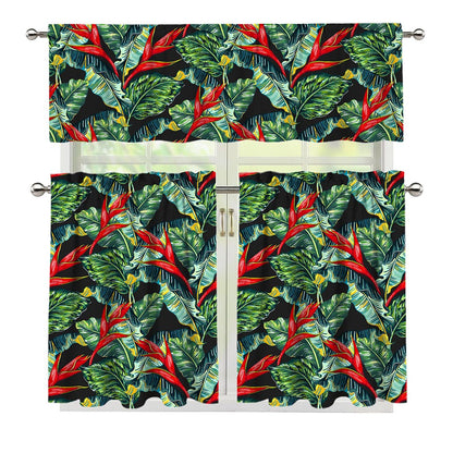 Banana Leaf Hawaiian Pattern Print 3 Piece Kitchen Curtains