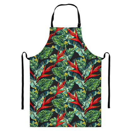 Banana Leaf Hawaiian Pattern Print Bib Apron With Pocket