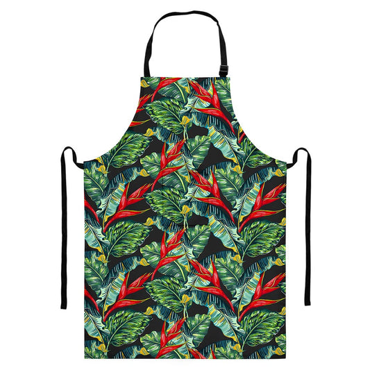 Banana Leaf Hawaiian Pattern Print Bib Apron With Pocket