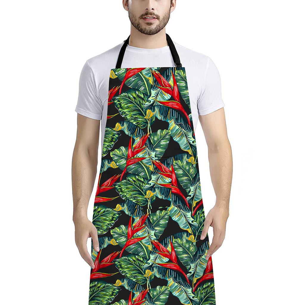 Banana Leaf Hawaiian Pattern Print Bib Apron With Pocket