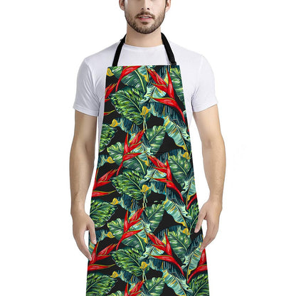 Banana Leaf Hawaiian Pattern Print Bib Apron With Pocket
