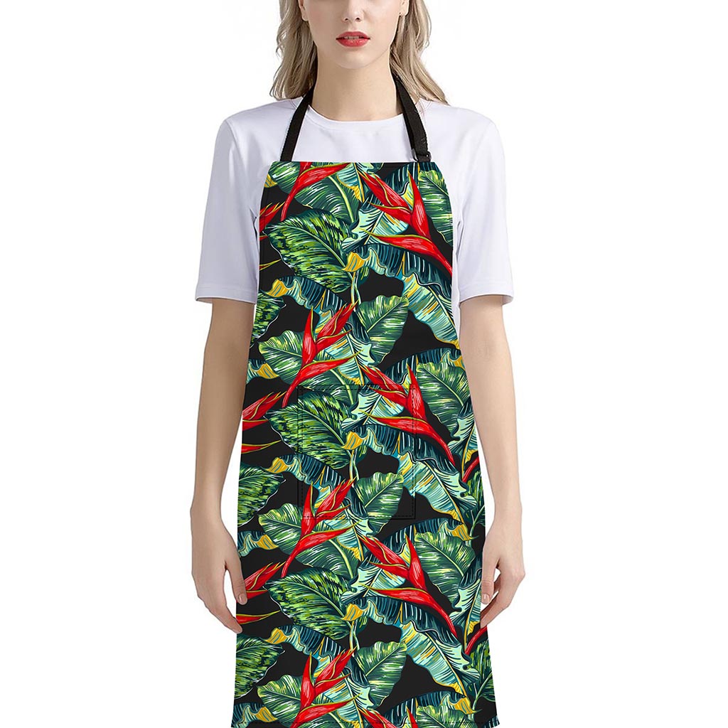 Banana Leaf Hawaiian Pattern Print Bib Apron With Pocket