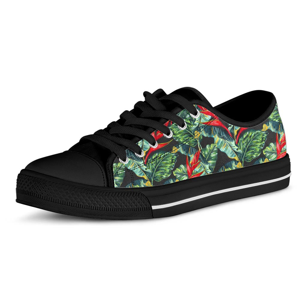 Banana Leaf Hawaiian Pattern Print Black Low Top Sneakers