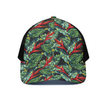 Banana Leaf Hawaiian Pattern Print Black Mesh Trucker Cap
