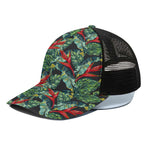 Banana Leaf Hawaiian Pattern Print Black Mesh Trucker Cap
