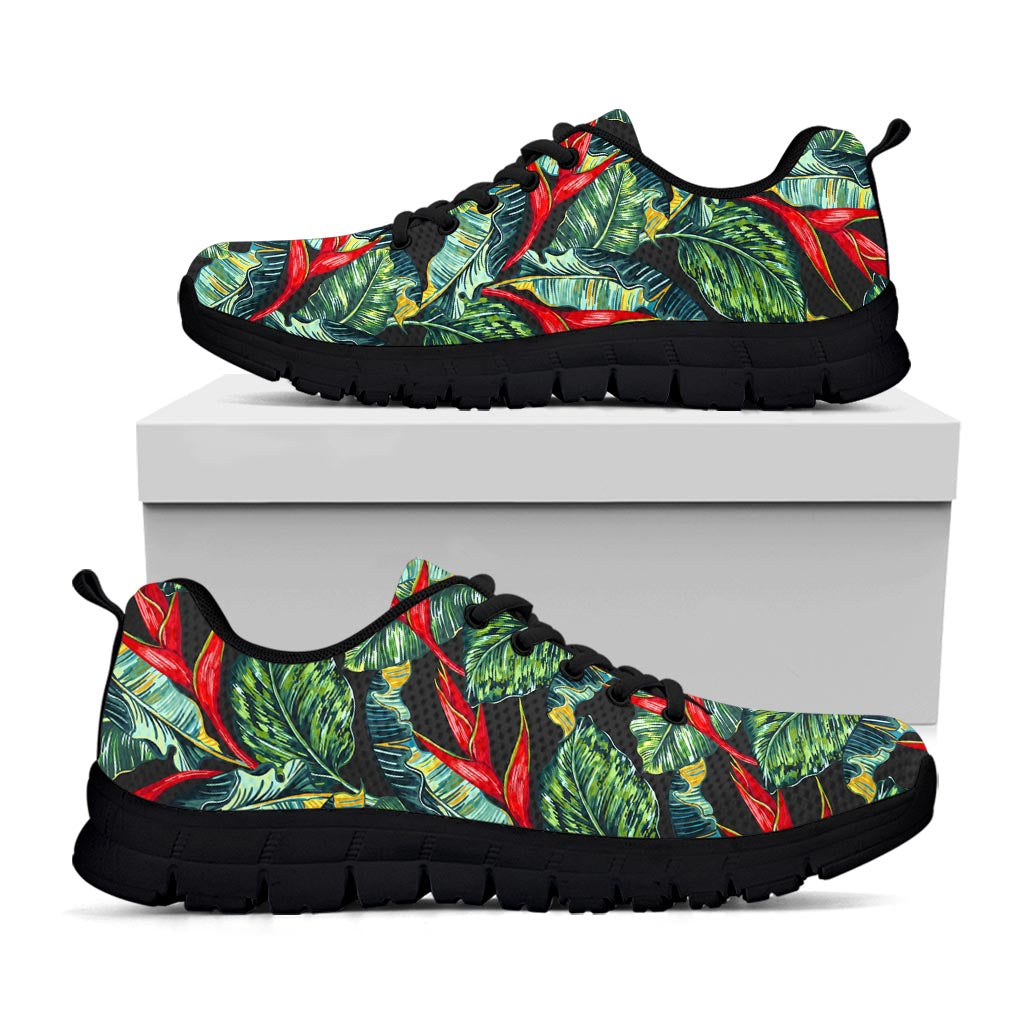 Banana Leaf Hawaiian Pattern Print Black Running Shoes