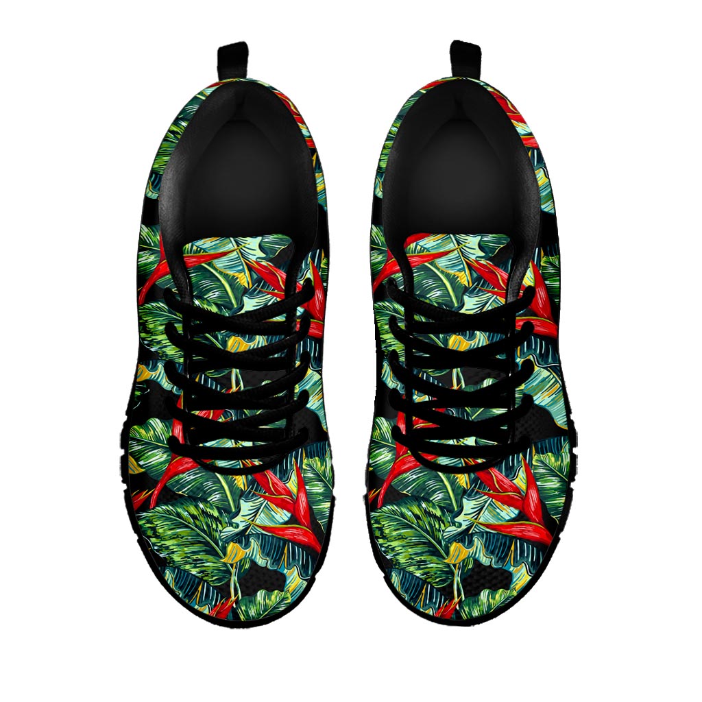 Banana Leaf Hawaiian Pattern Print Black Running Shoes