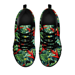 Banana Leaf Hawaiian Pattern Print Black Running Shoes