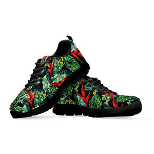 Banana Leaf Hawaiian Pattern Print Black Running Shoes