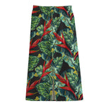 Banana Leaf Hawaiian Pattern Print Cotton Front Slit Maxi Skirt