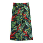 Banana Leaf Hawaiian Pattern Print Cotton Front Slit Maxi Skirt