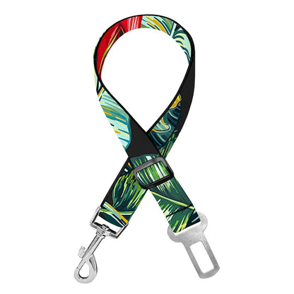Banana Leaf Hawaiian Pattern Print Dog Seat Belt