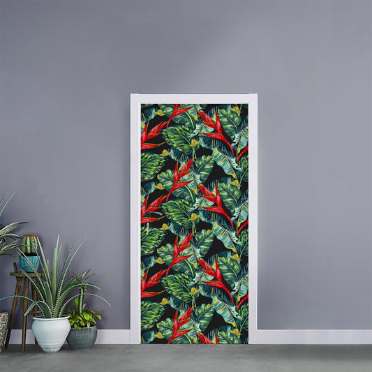 Banana Leaf Hawaiian Pattern Print Door Sticker