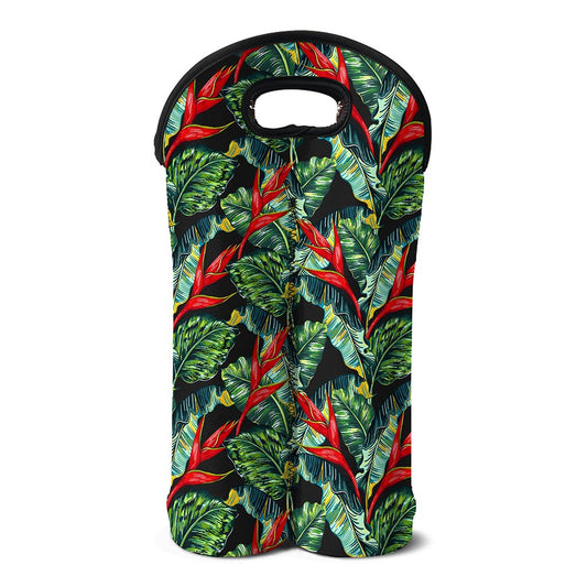 Banana Leaf Hawaiian Pattern Print Double Neoprene Wine Tote
