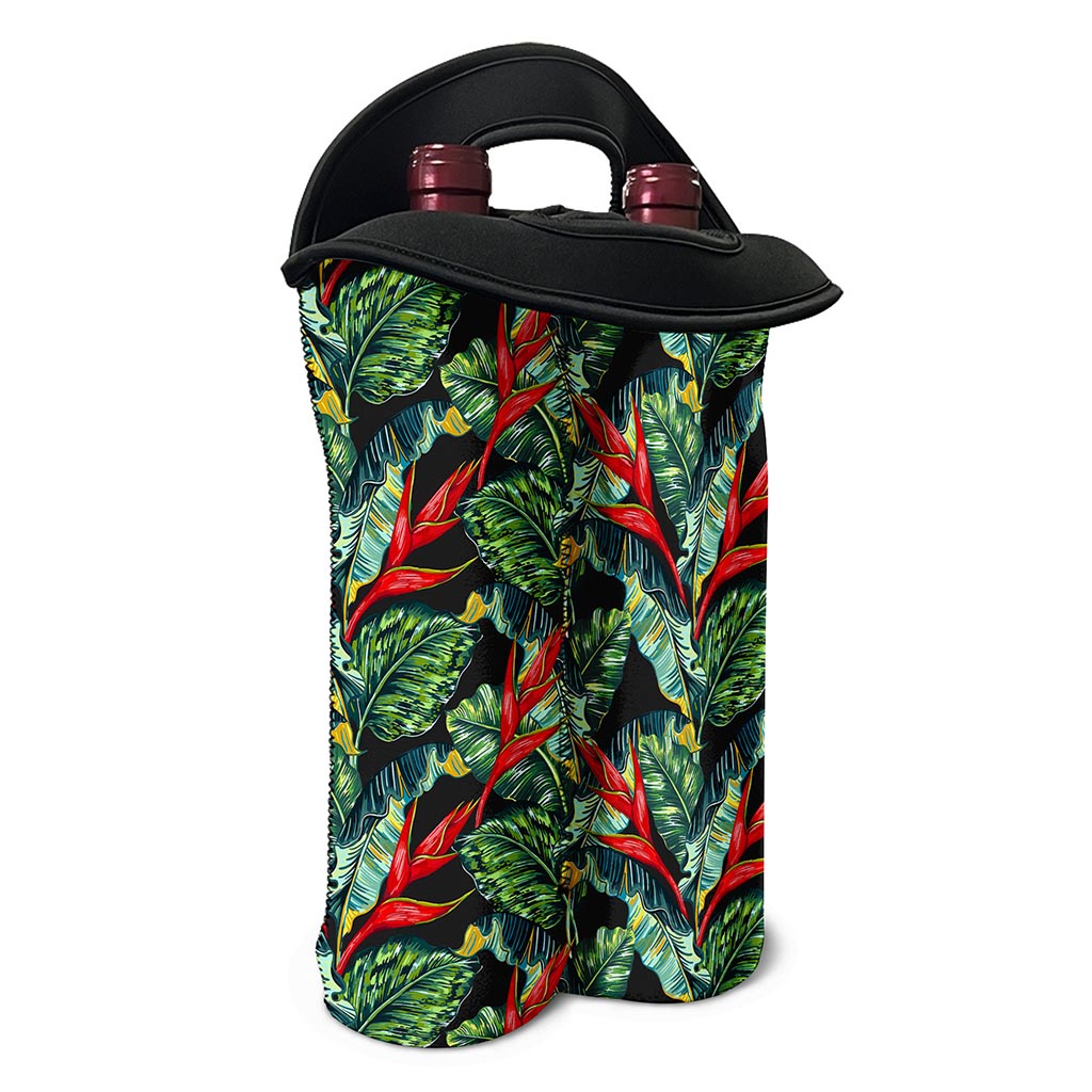 Banana Leaf Hawaiian Pattern Print Double Neoprene Wine Tote