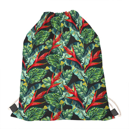 Banana Leaf Hawaiian Pattern Print Drawstring Bag