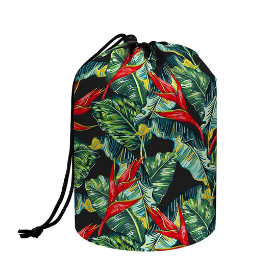 Banana Leaf Hawaiian Pattern Print Drawstring Makeup Bag