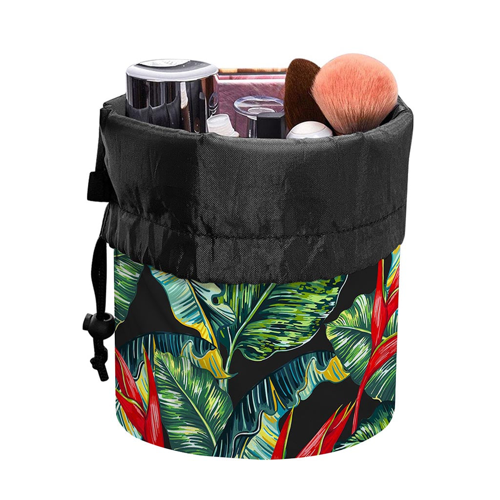 Banana Leaf Hawaiian Pattern Print Drawstring Makeup Bag