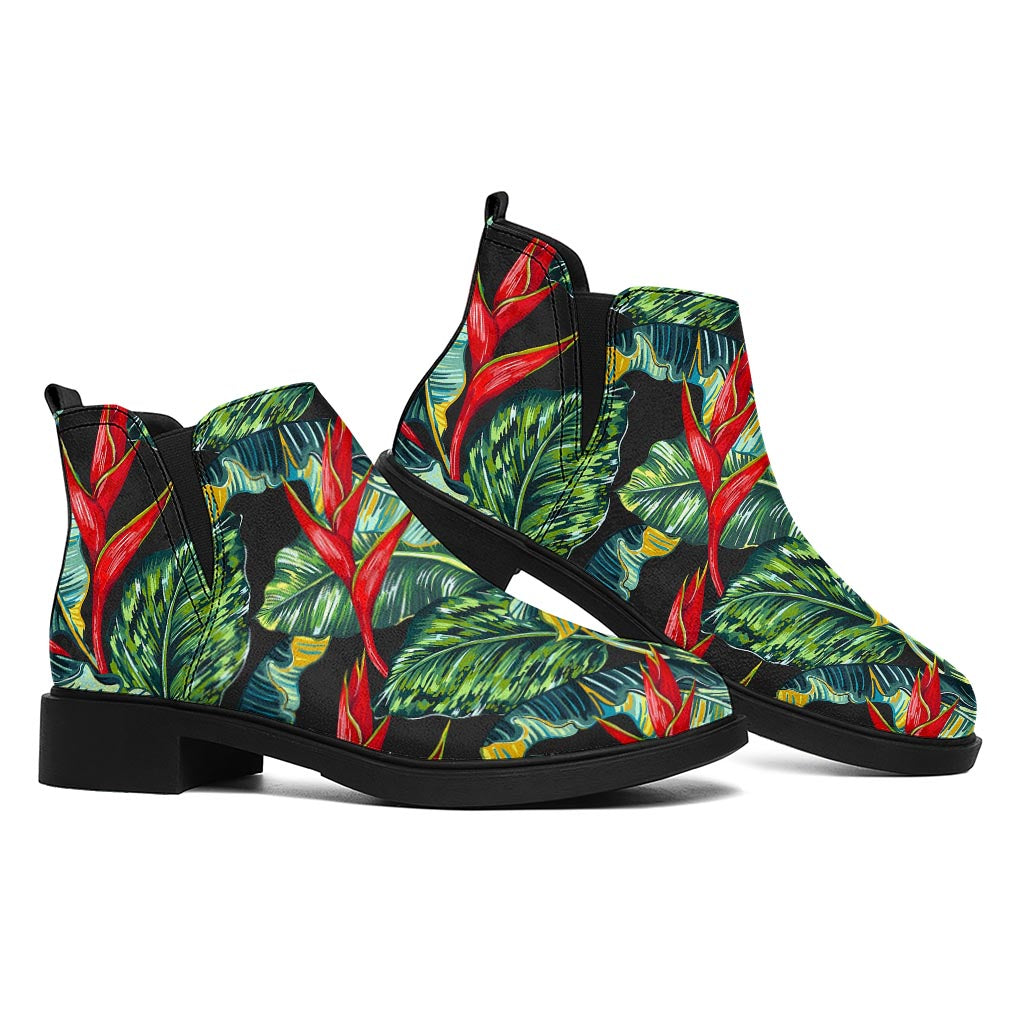 Banana Leaf Hawaiian Pattern Print Flat Ankle Boots