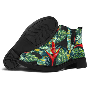 Banana Leaf Hawaiian Pattern Print Flat Ankle Boots