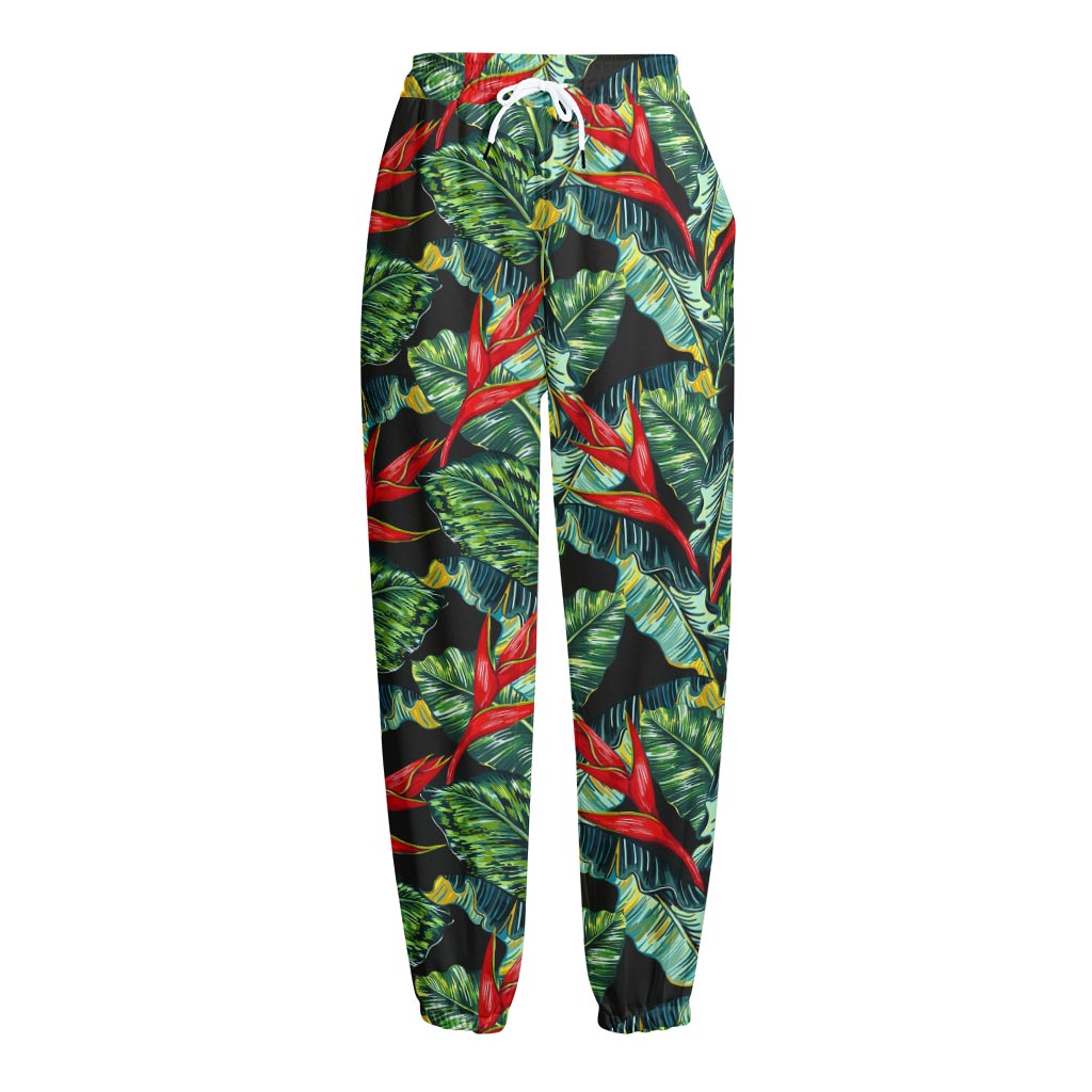 Banana Leaf Hawaiian Pattern Print Fleece Lined Knit Pants
