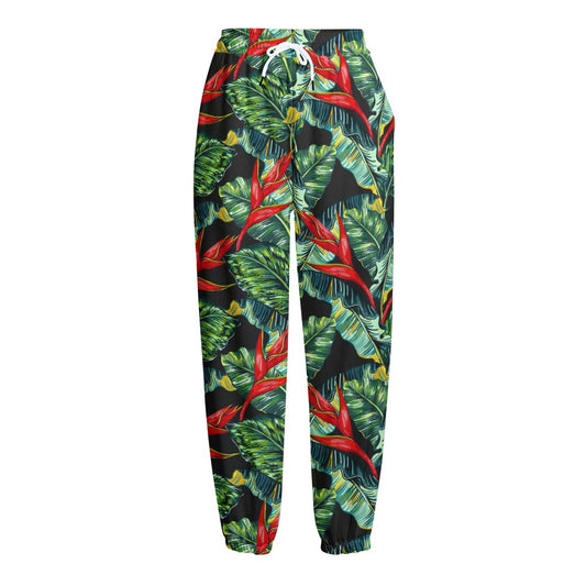 Banana Leaf Hawaiian Pattern Print Fleece Lined Knit Pants