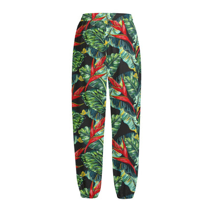 Banana Leaf Hawaiian Pattern Print Fleece Lined Knit Pants
