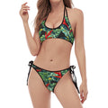 Banana Leaf Hawaiian Pattern Print Halter Scoop Tie Side Bikini