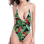 Banana Leaf Hawaiian Pattern Print High Cut One Piece Swimsuit