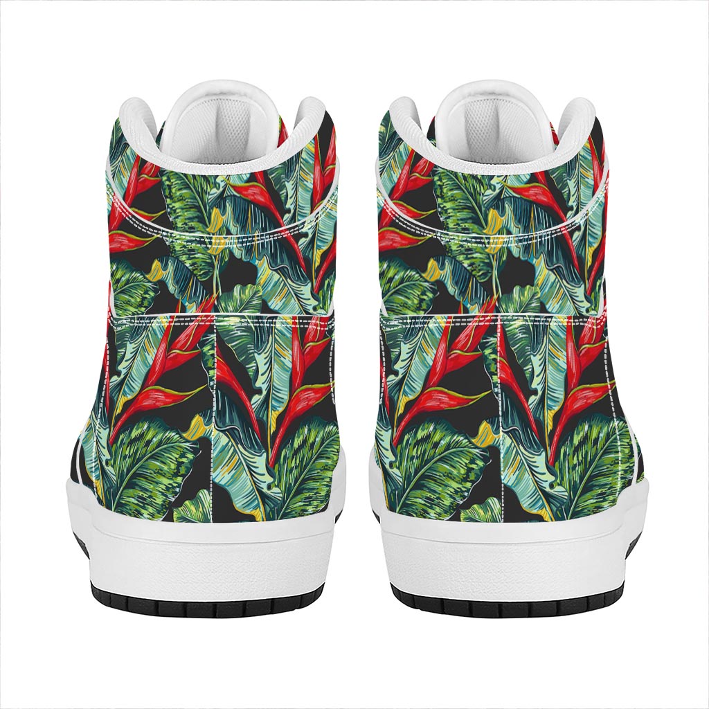 Banana Leaf Hawaiian Pattern Print High Top Leather Sneakers