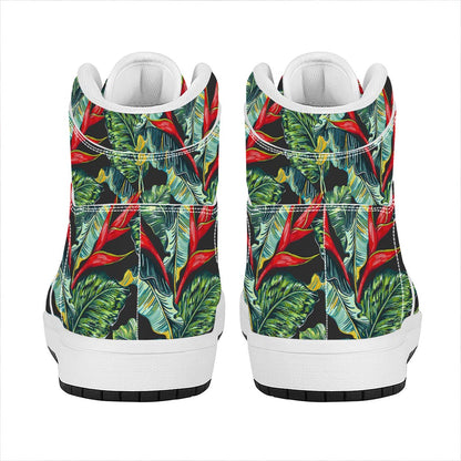 Banana Leaf Hawaiian Pattern Print High Top Leather Sneakers