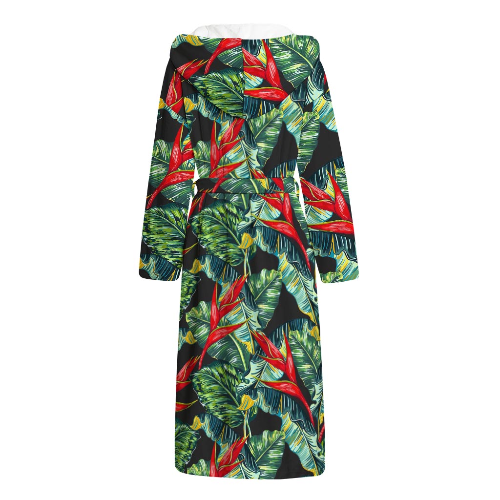 Banana Leaf Hawaiian Pattern Print Hooded Bathrobe
