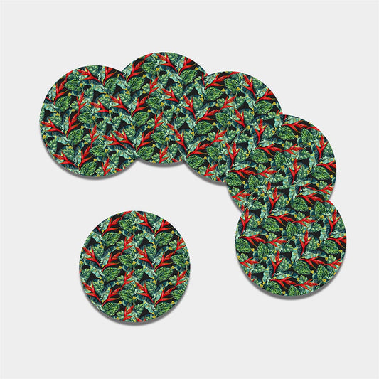 Banana Leaf Hawaiian Pattern Print Leather Coaster Set