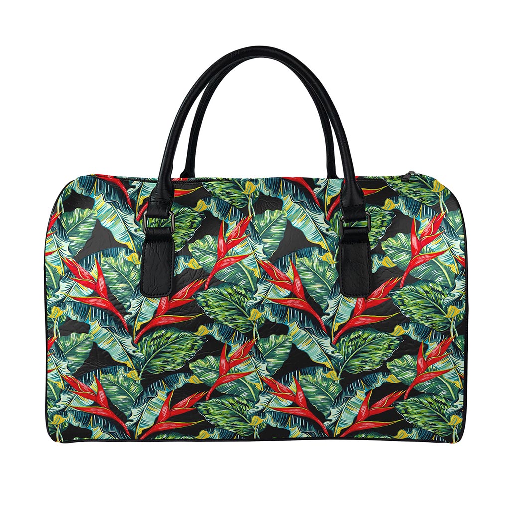 Banana Leaf Hawaiian Pattern Print Leather Duffle Bag