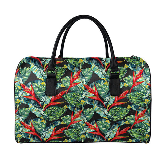 Banana Leaf Hawaiian Pattern Print Leather Duffle Bag